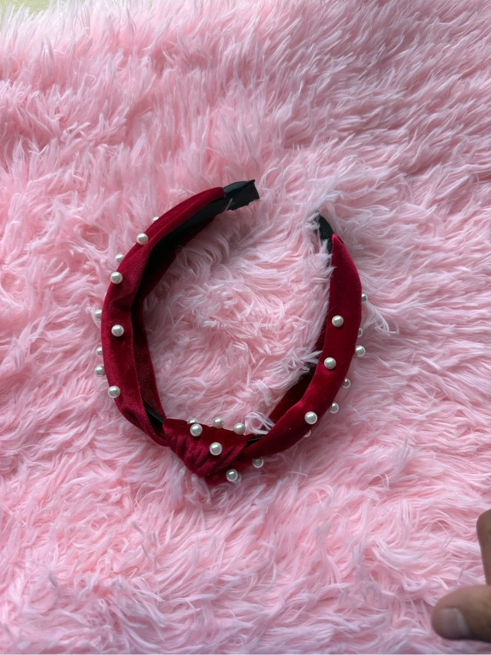 Francesca's Red Velvet Pearl Knotted Headband